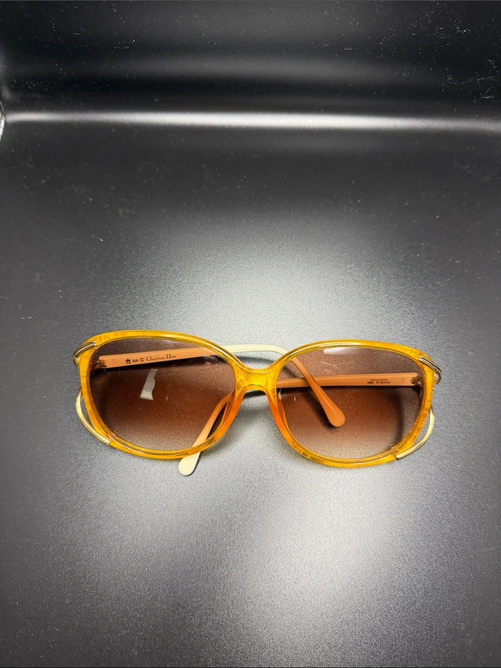 Vintage Christian Dior Sunglasses – 1970s/1980s Oversized Amber Yellow Frame.